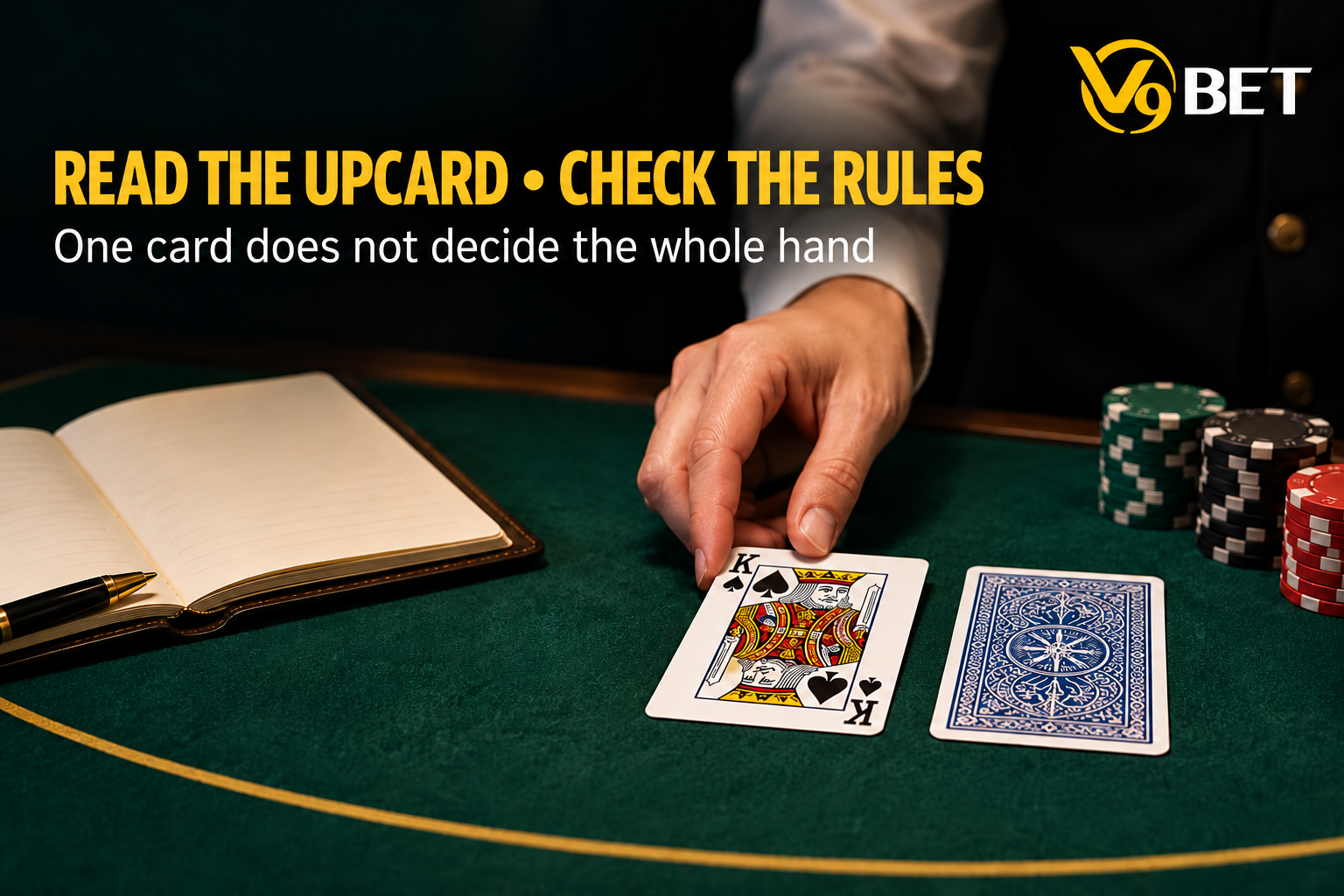 The dealer's upcard helps guide Blackjack decisions but must be considered alongside the rules of the table being played