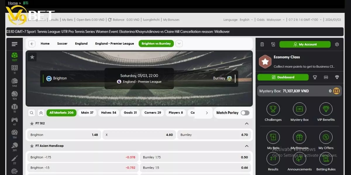 Fast and efficient BTi sports betting process on V9BET