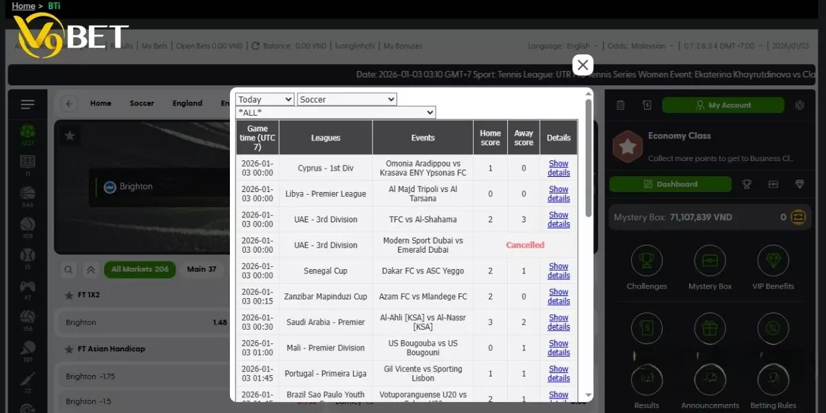Real-time odds updates ensure a reliable betting experience on V9BET