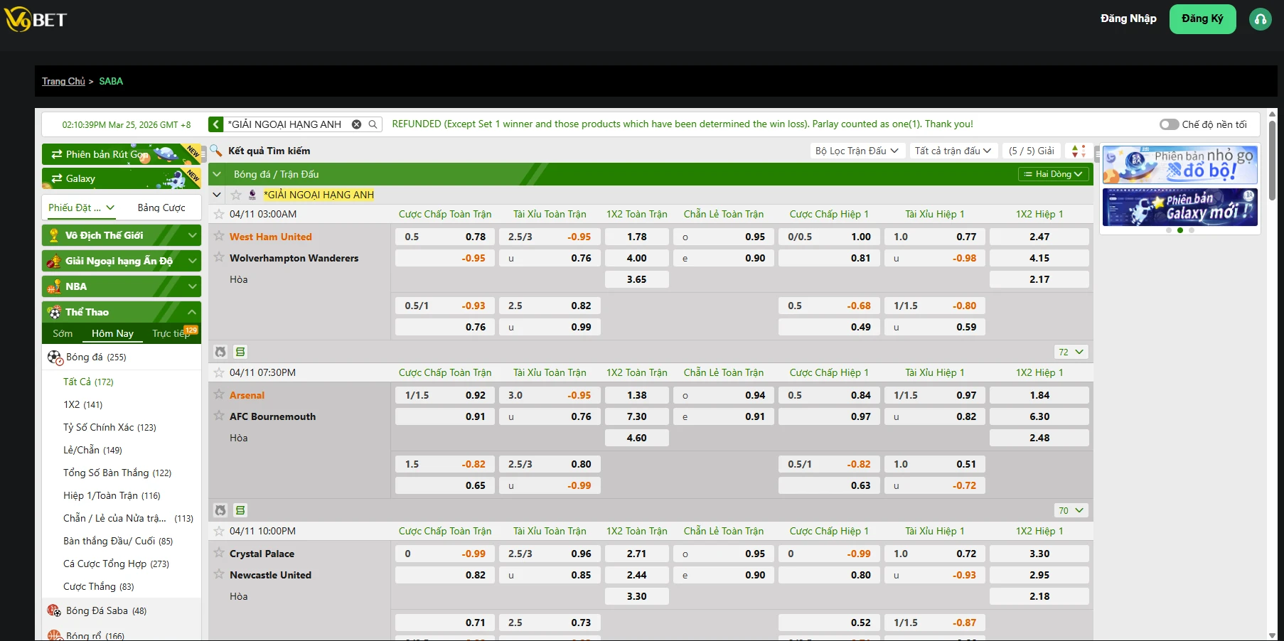 V9Bet sẵn sàng mở đa dạng cược cho giải Ngoại Hạng Anh