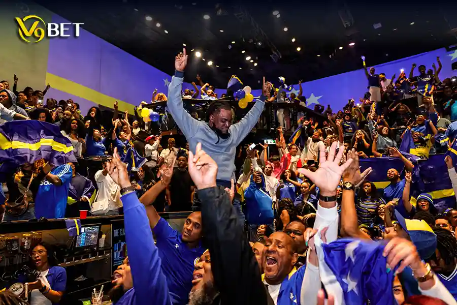 Supporters celebrating that a small national team reached the World Cup