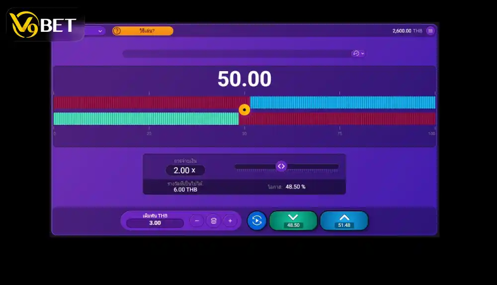 The appearance of the dice game on the V9Bet page