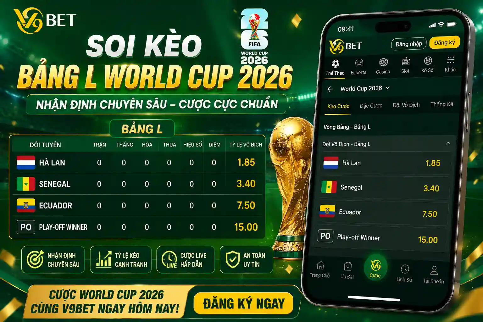 Soi kèo Bảng L World Cup 2026 trên App V9Bet