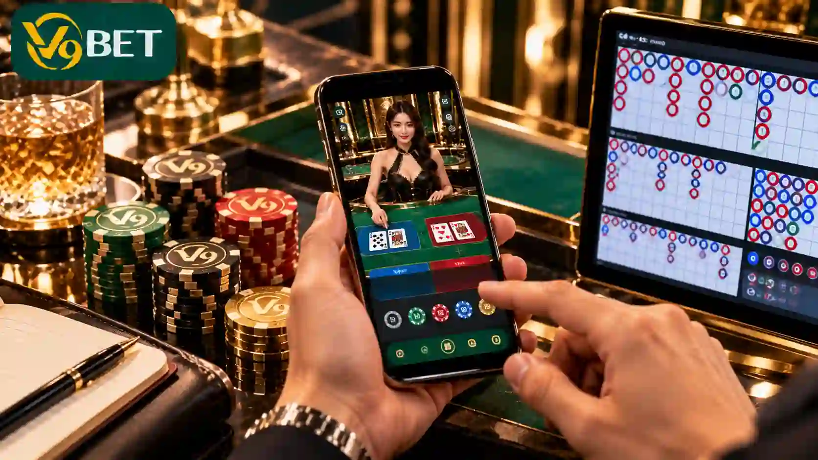 Bet on V9Bet Baccarat – live action, play live anywhere, anytime