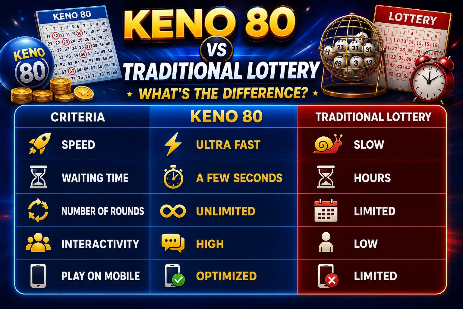 How is Keno 80 different from traditional lottery?