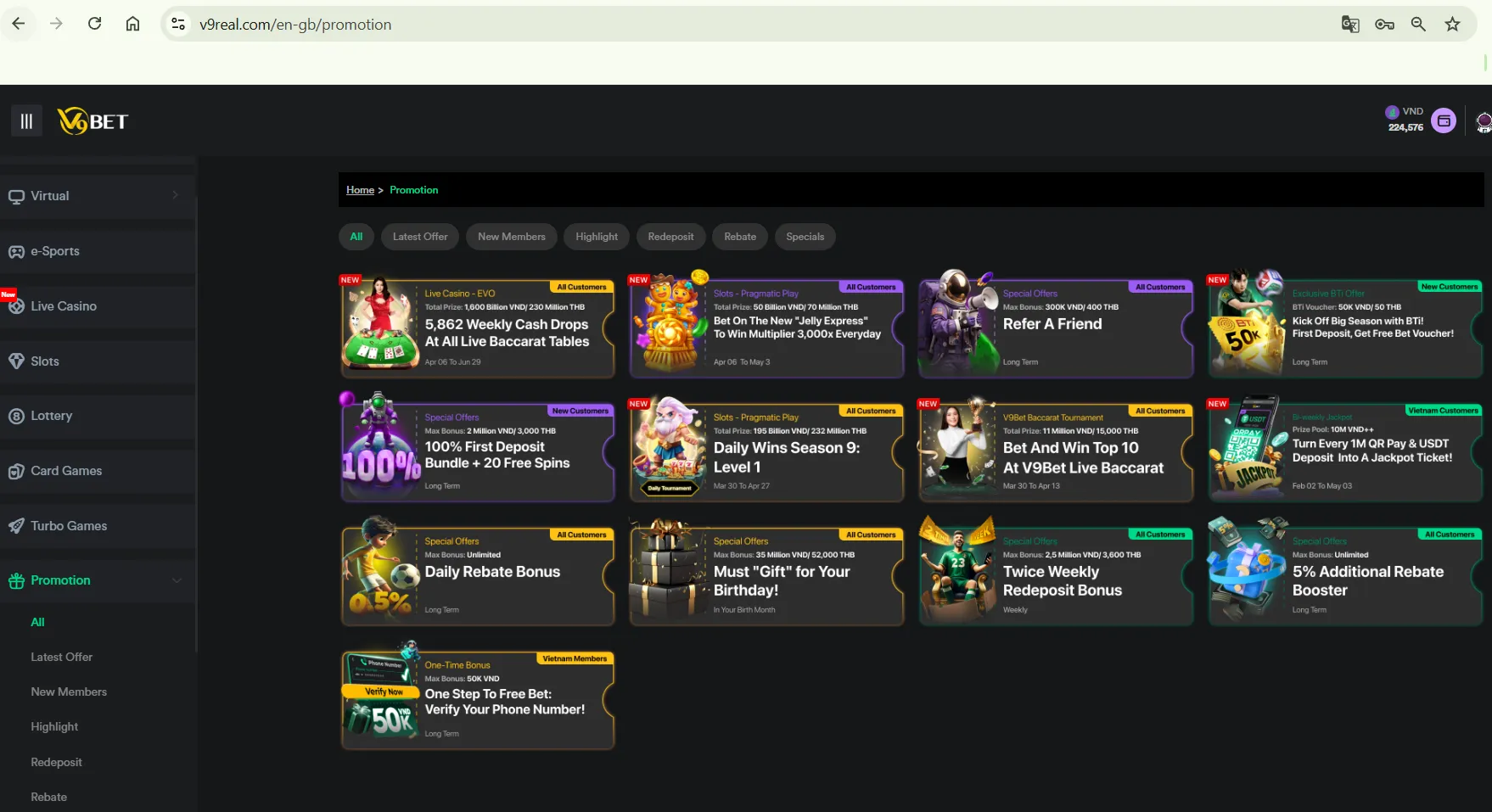 Latest promotions at V9Bet betting platform