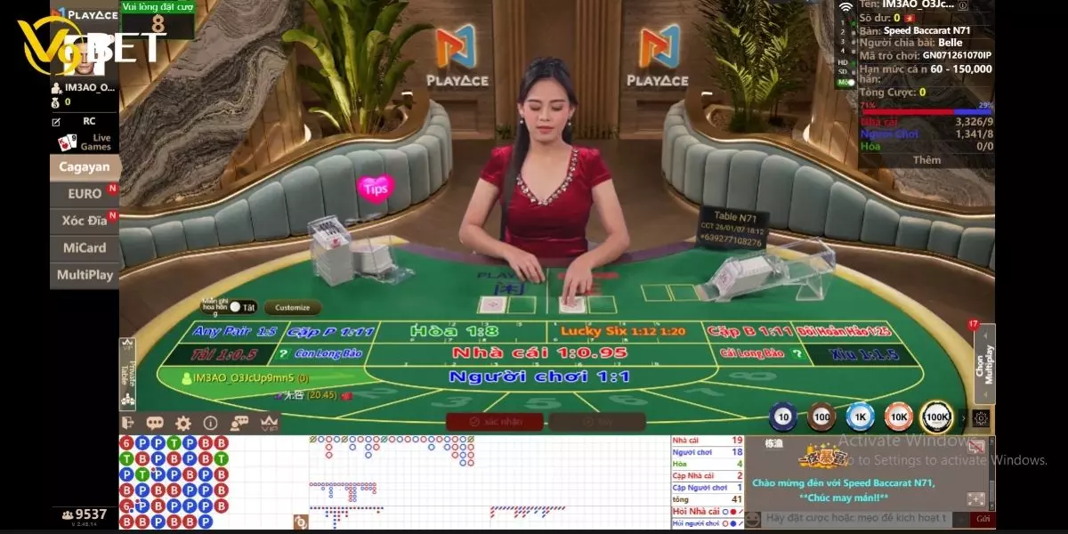 Người tham gia sẽ dễ dàng chọn bàn baccarat trực tuyến theo mức vốn