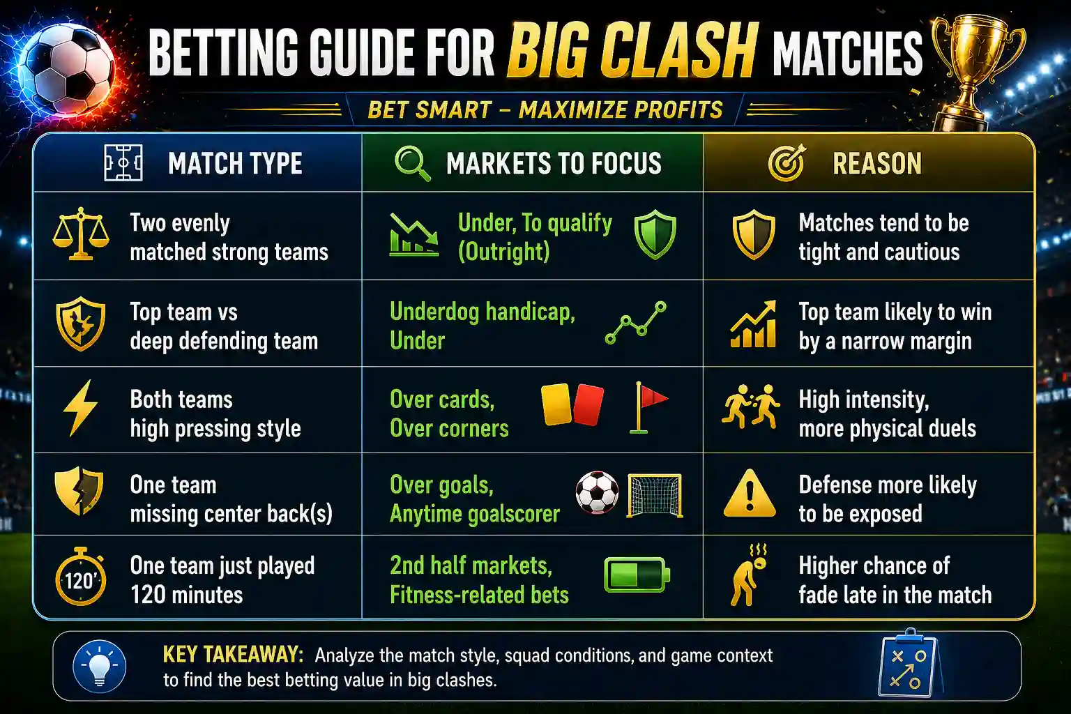 Betting options based on big clash types