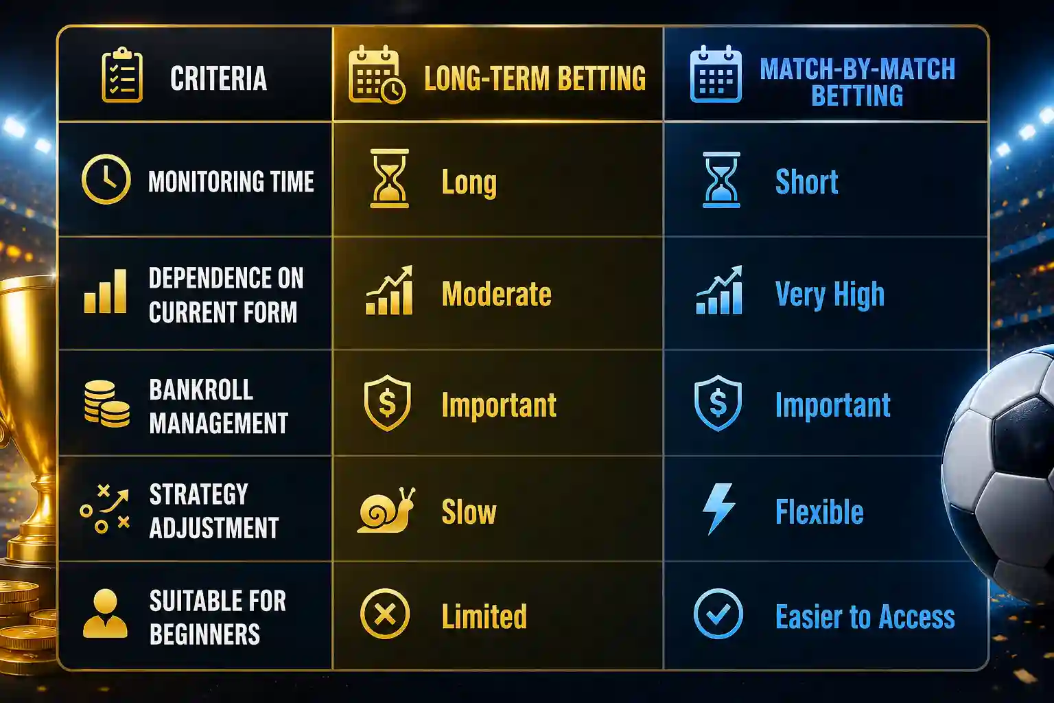 Quick comparison: are long-term bets or single-match bets better suited to you?