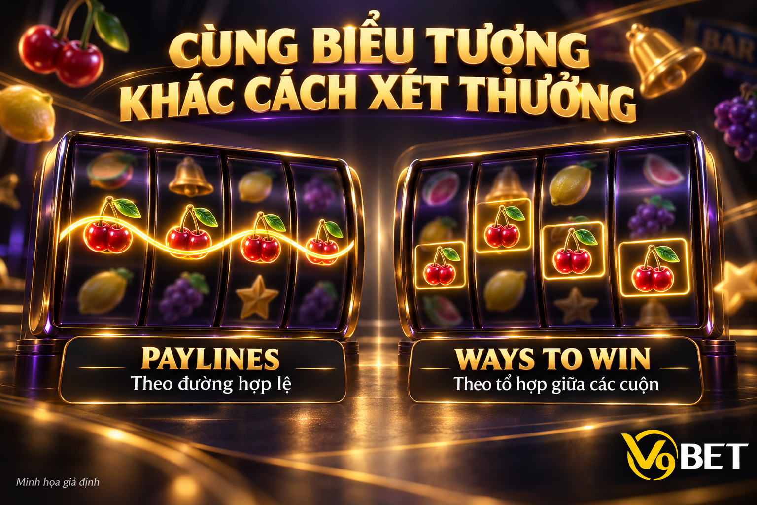 Cùng các biểu tượng trên màn hình, Paylines đọc theo đường hợp lệ còn Ways to Win đọc theo tổ hợp giữa các cuộn