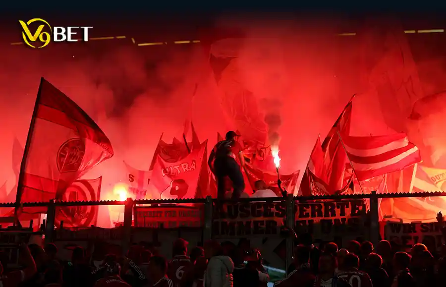 Intense football stadium atmosphere