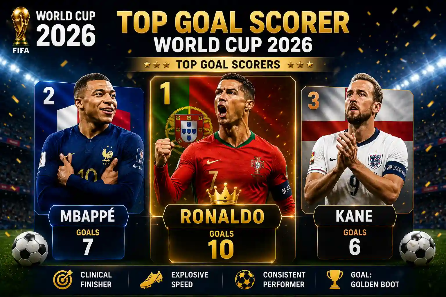Analysis of Mbappe, Ronaldo, and Kane for the 2026 World Cup Golden Boot race