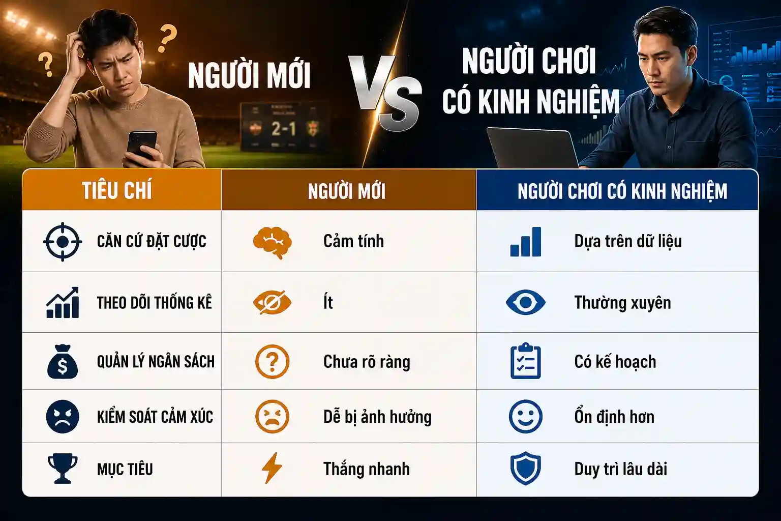 So sánh cách phân tích của người mới và người chơi có kinh nghiệm