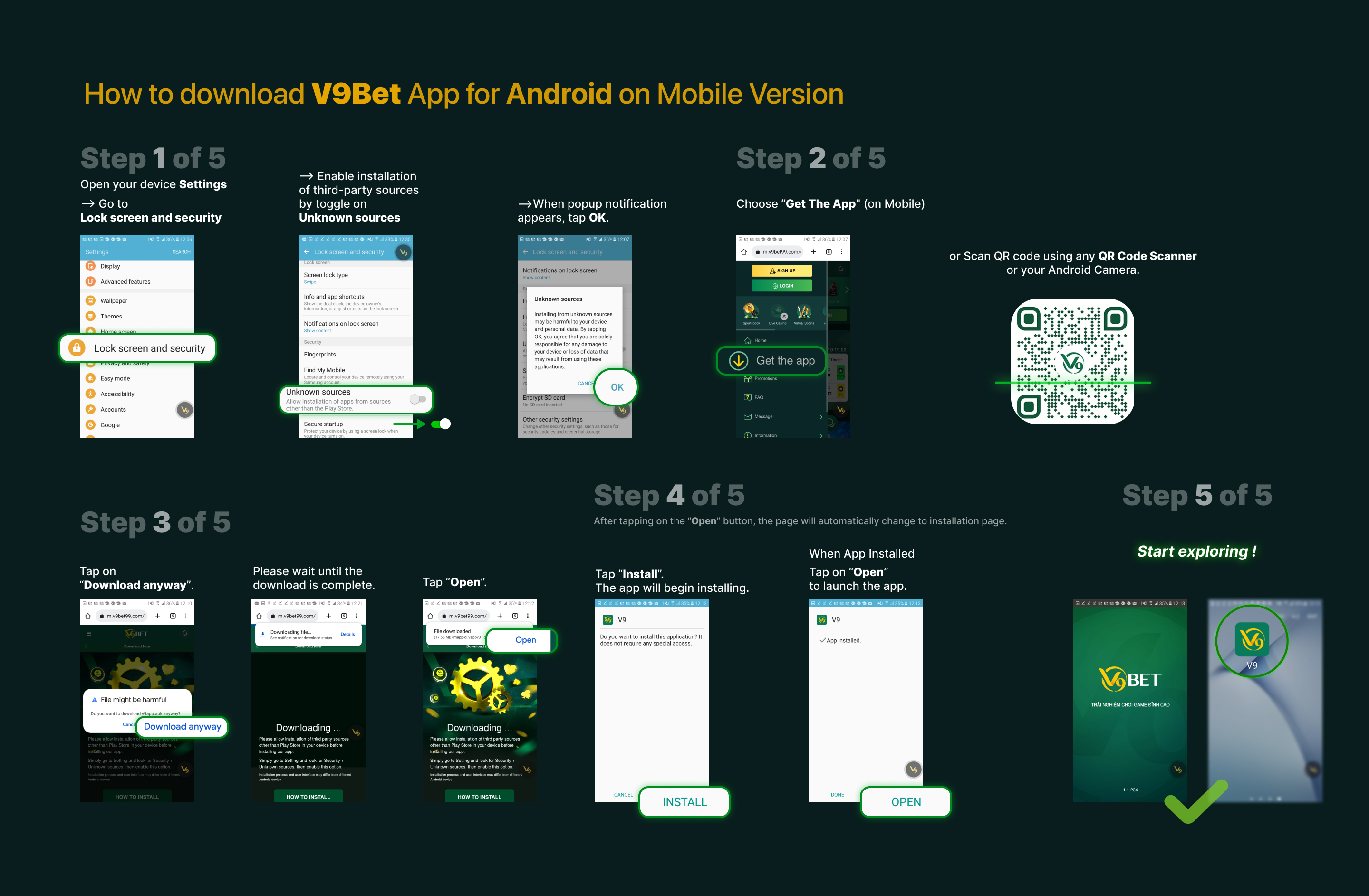 how to install android app V9bet